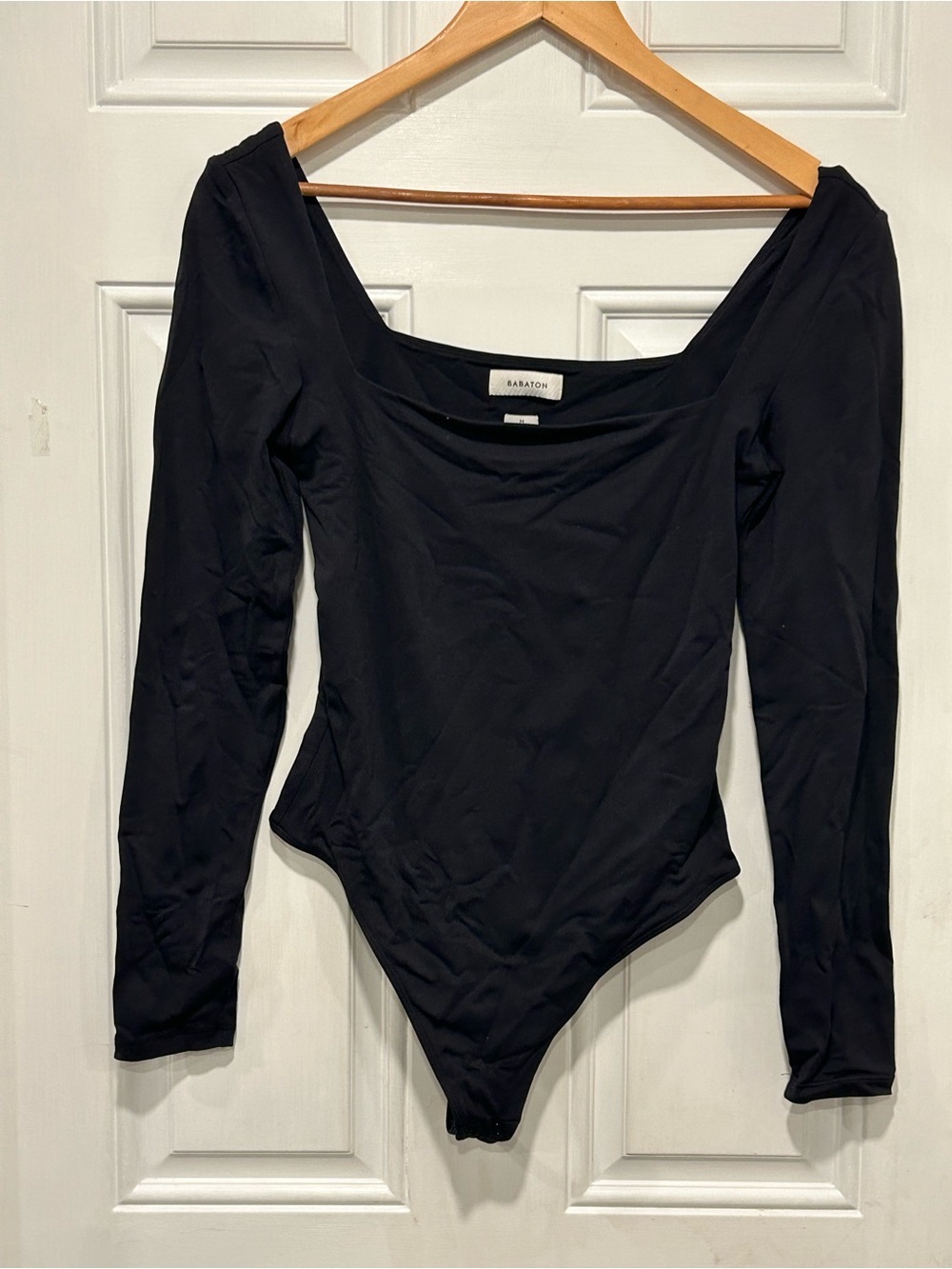 Aritzia Babaton Contour Squareneck Longsleeve Bodysuit Black, Chic Minimalist M
